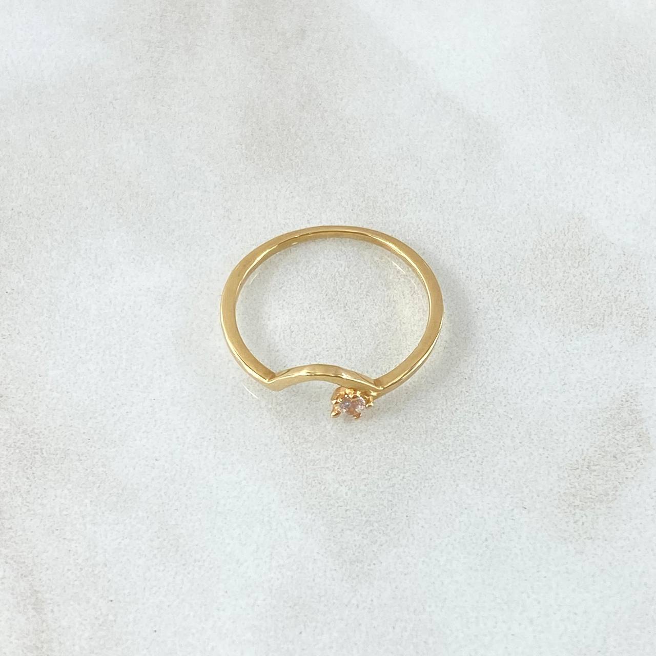 V Curve Ring Petit 1.35gr / T6 1/2 / White Zircon Yellow Gold 18K *