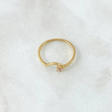 V Curve Ring Petit 1.35gr / T6 1/2 / White Zircon Yellow Gold 18K *