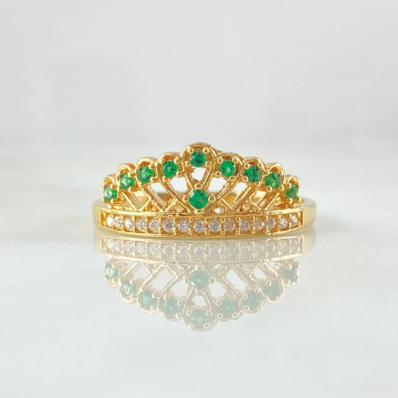 Peacock Crown Ring 2.05gr / T6 / White Green Zircons Yellow Gold 18K *