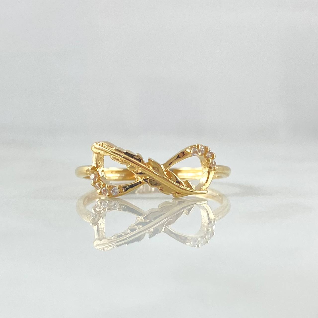 Anillo Infinito Pluma Parcial 1.4gr / T5 1/4 / Circones Blancos  Oro Amarillo 18K *