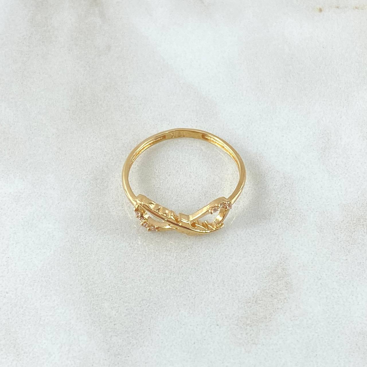 Partial Infinity Ring Feather 1.5gr / T6 1/2 / White Zircons Yellow Gold 18K *