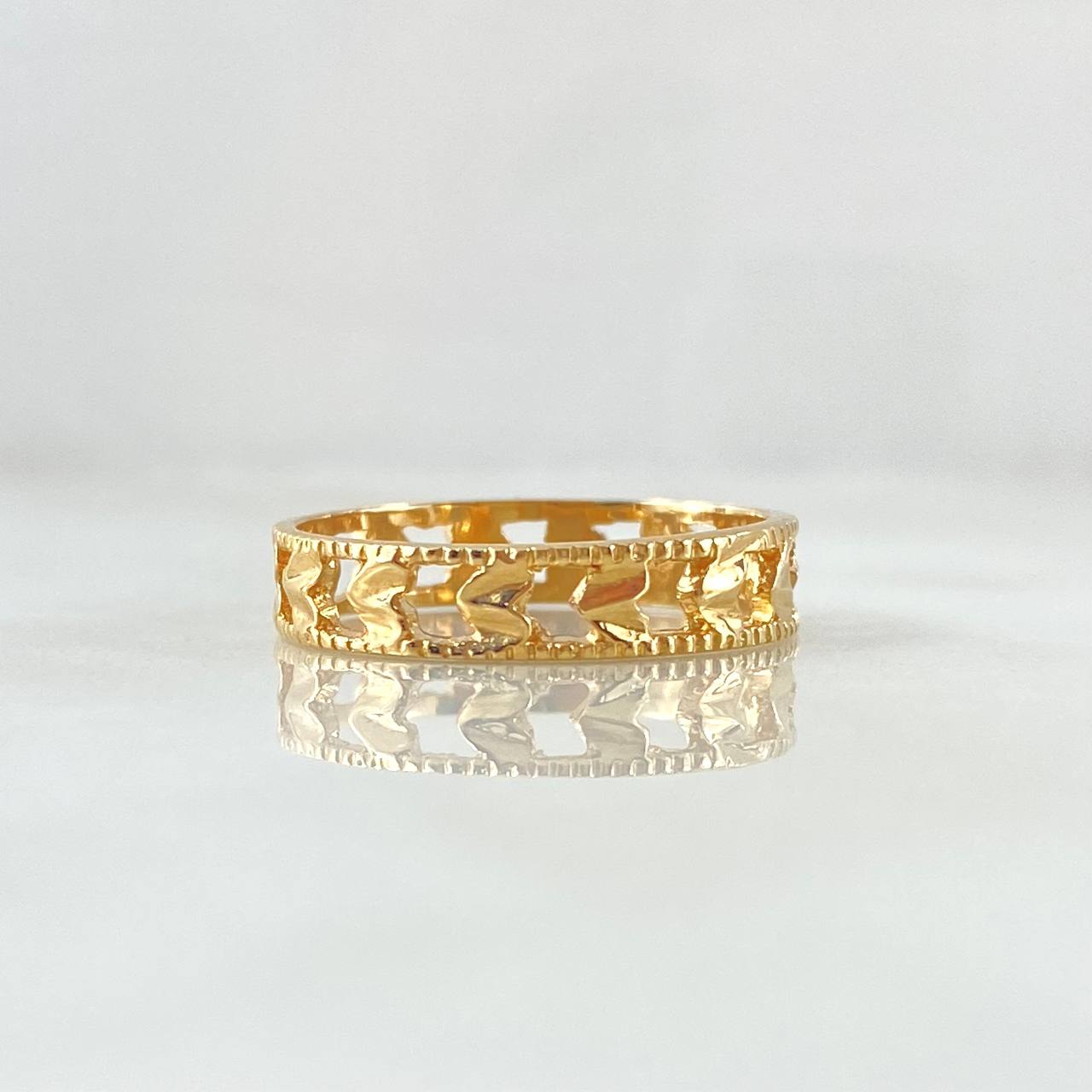 Ring Band Hearts Striped Internally 2.45gr / T6 3/4 / Diamond Cut Yellow Gold 18K *