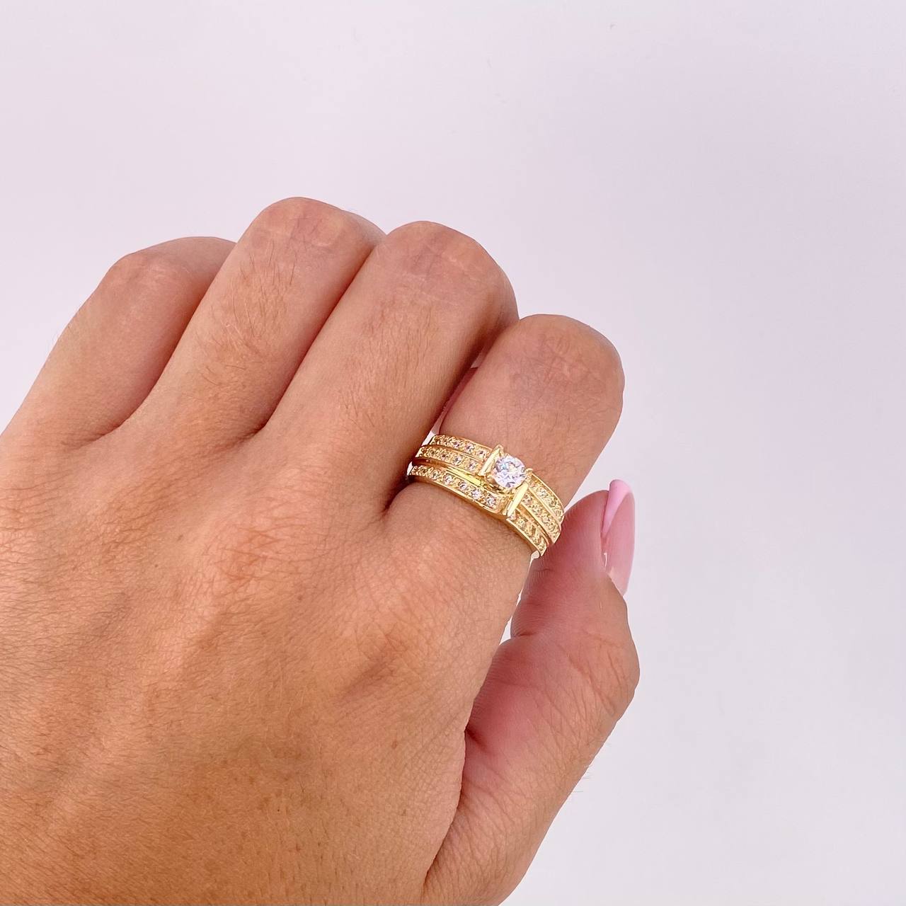 Anillo Tres Carriles Tupidos 5g / T7 Oro Amarillo 18K