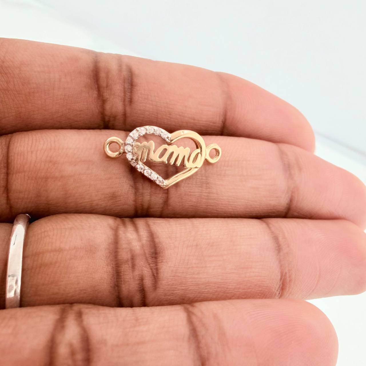 Herraje Corazon Mamá 0.95gr / 3/4 in / Dos Oros Amarillo Blanco 18K &