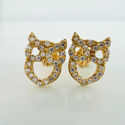 Stud Earrings Owl Silhouette 1.8gr / 9.95mm Yellow Gold 18K %