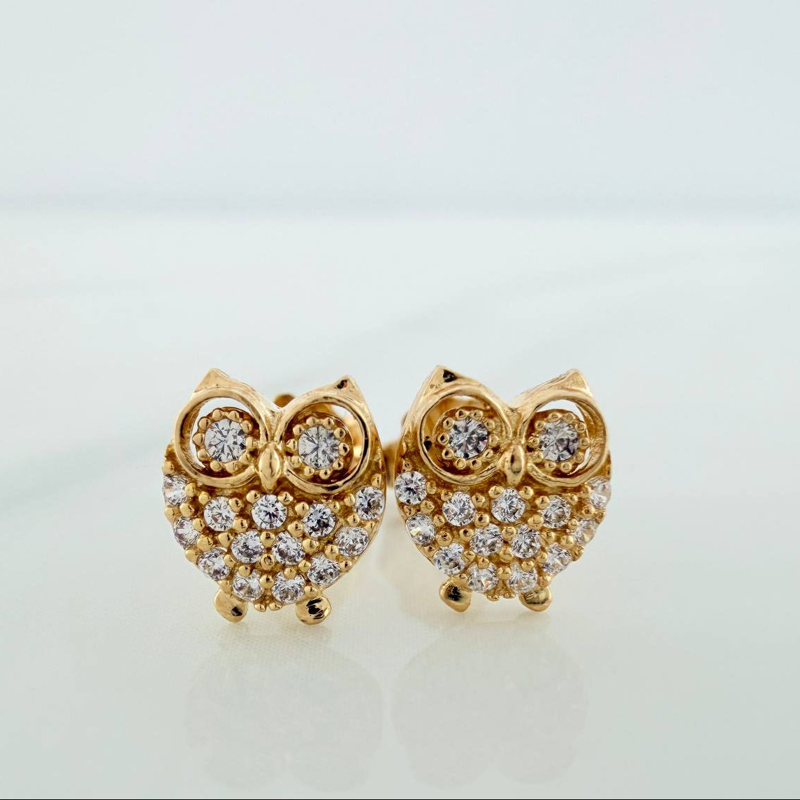 Stud Earrings Owl 1.45gr / 7.6mm Yellow Gold 18K %