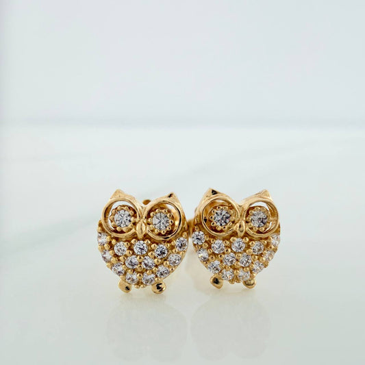 Stud Earrings Owl 1.4gr / 7.6mm Yellow Gold 18K %