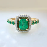 Rectangle Emeralds Ring 66 pts Diamonds 0.09 pts 3.25gr / T5 3/4 / Two Yellow White Golds 18K %