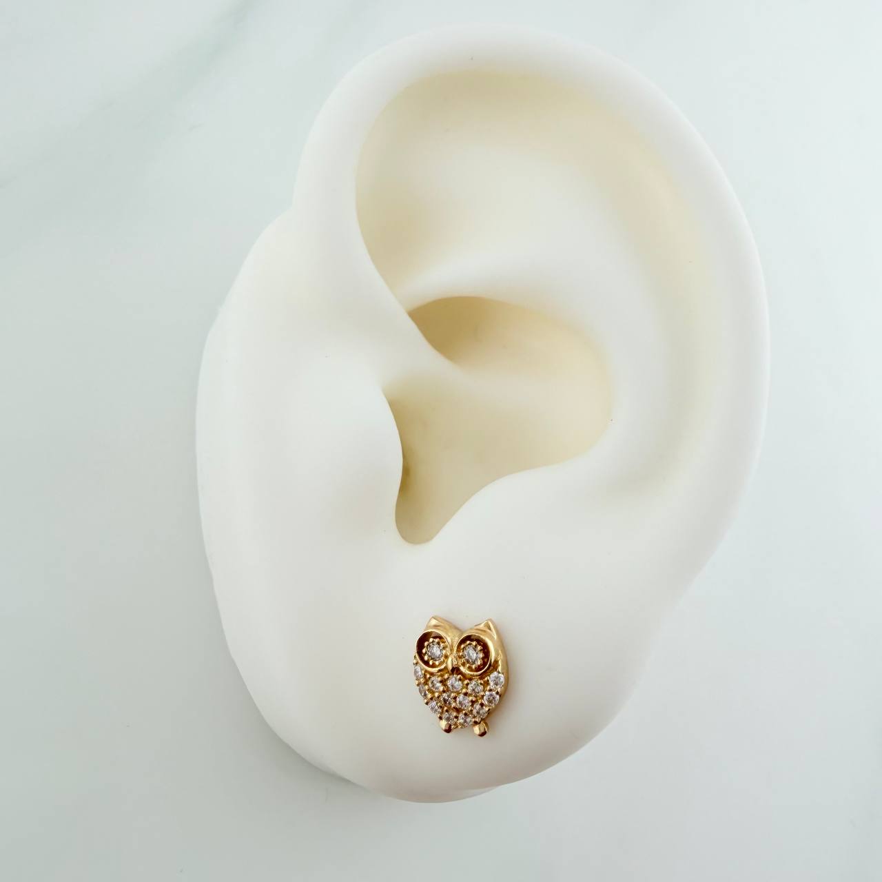 Stud Earrings Owl 1.45gr / 7.6mm Yellow Gold 18K %