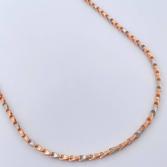 Cadena Rustica Espiga 10.65gr / 17 1/4 in / 1.65mm Dos Oros Blanco Rosa 18K %