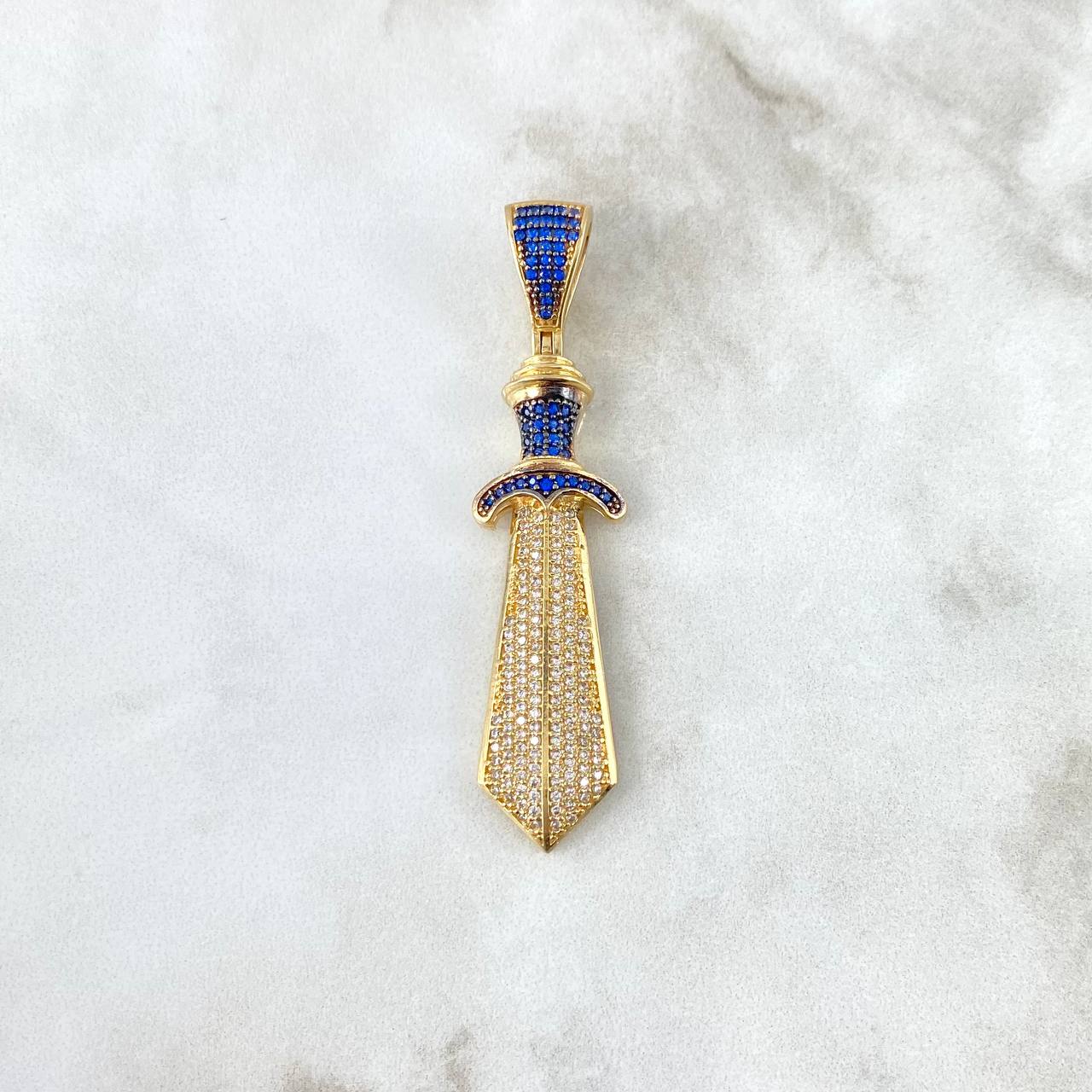 Pendant Sword 8.9gr / 5.8cm / Blue White Zircons Yellow Gold