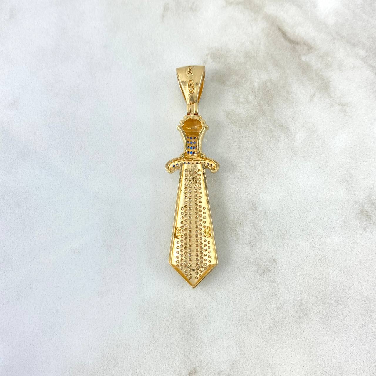 Pendant Sword 8.9gr / 5.8cm / Blue White Zircons Yellow Gold