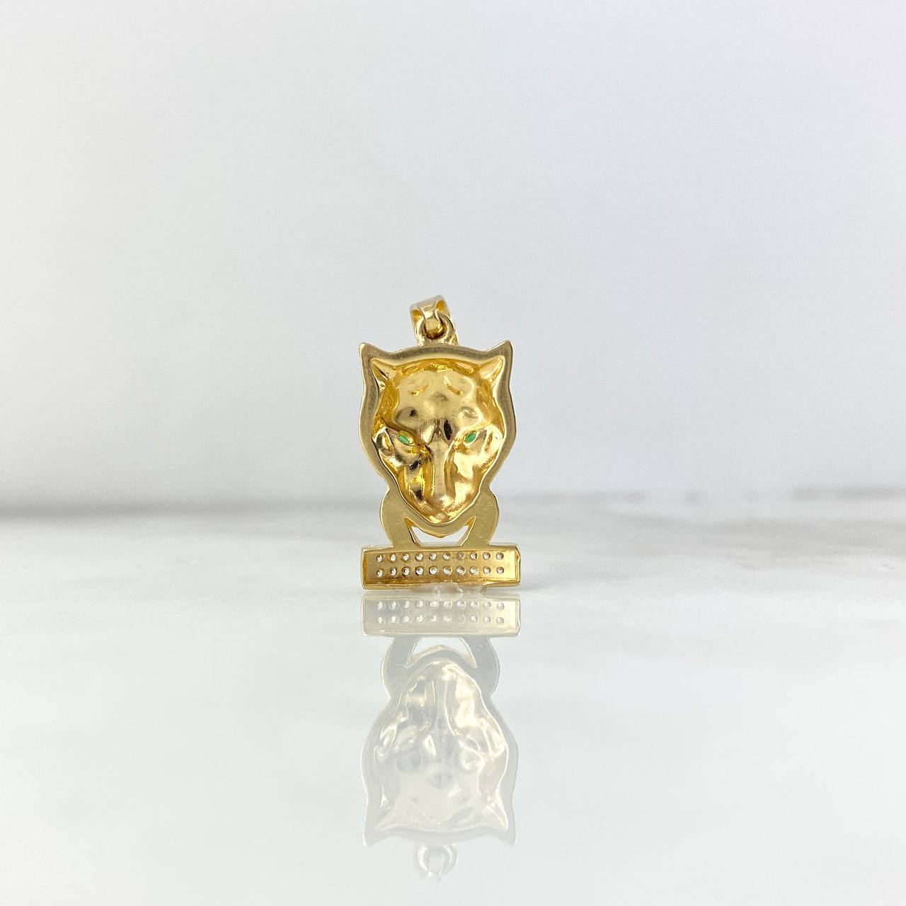 Pendant Panther Face 5.35gr / 3cm / White Green Zircons Two Golds Yellow White