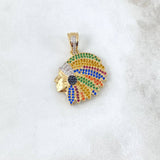 Pendant Indian 6.25gr / 3cm / Colored Zircons Two-tone Yellow White Gold
