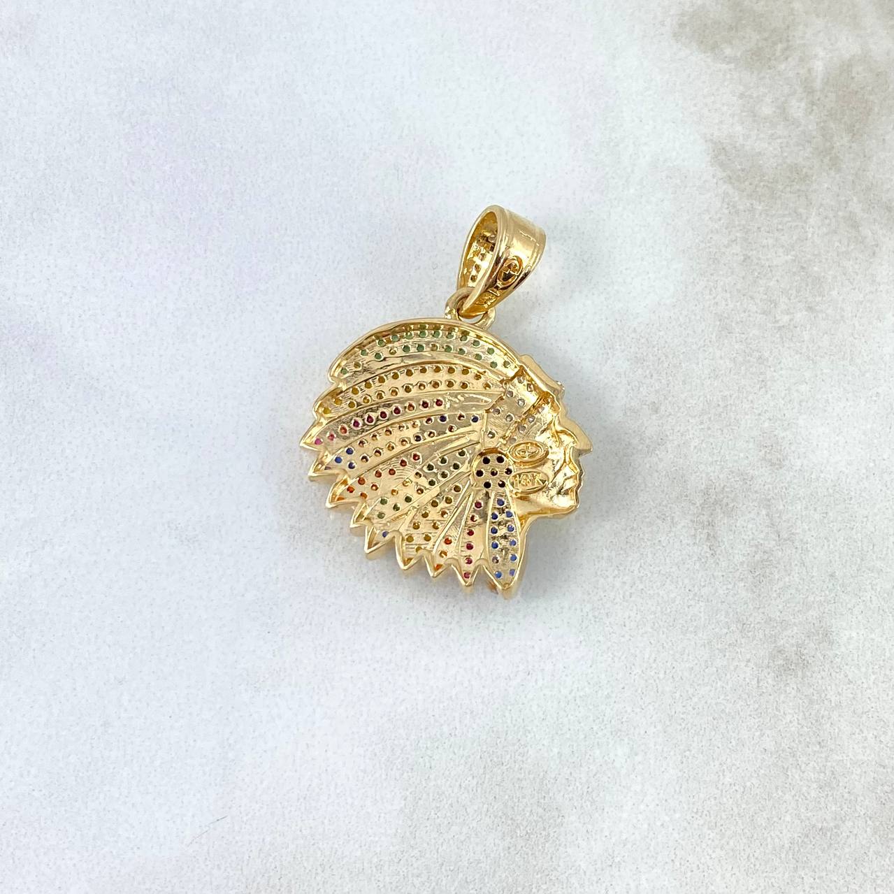 Pendant Indian 6.25gr / 3cm / Colored Zircons Two-tone Yellow White Gold