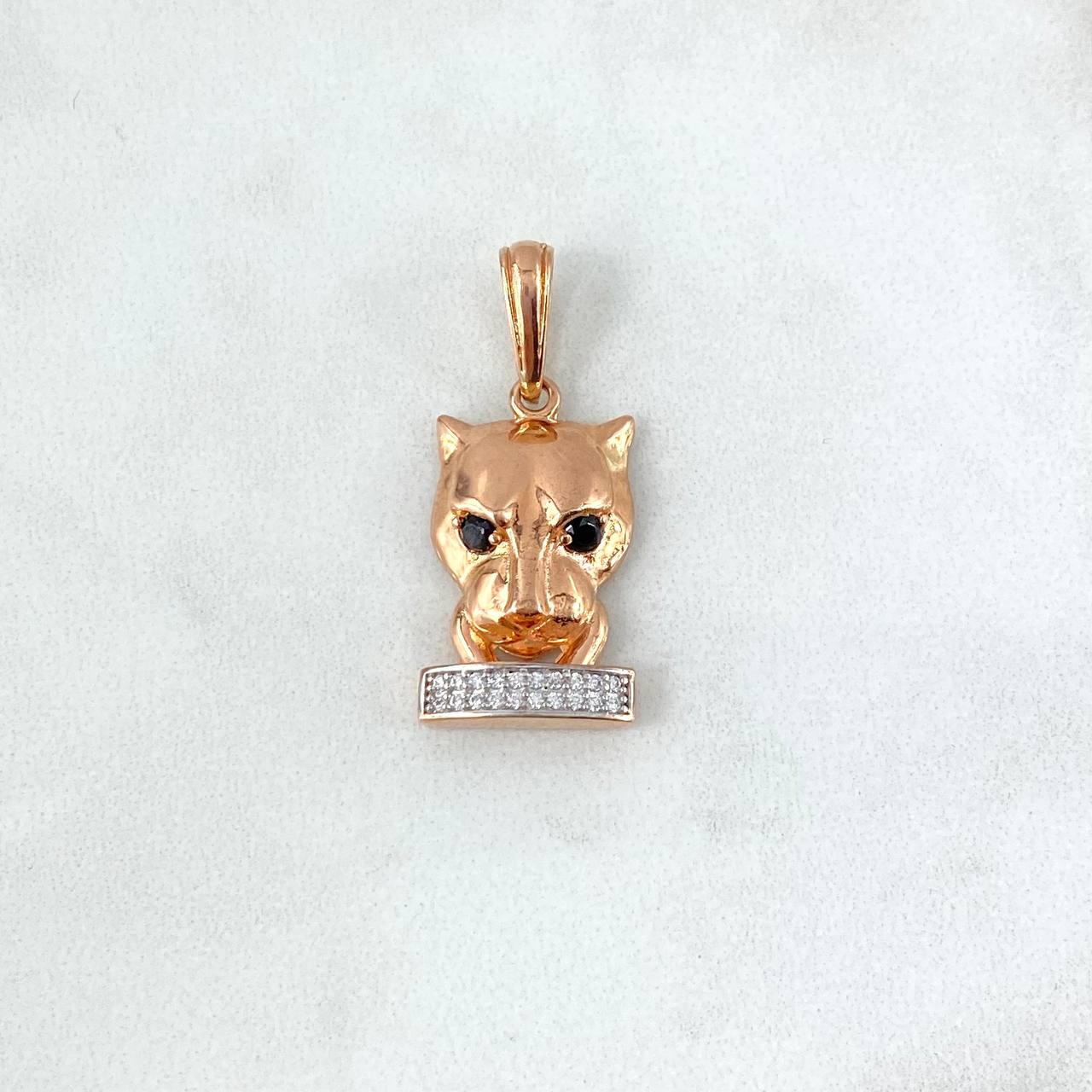 Pendant Panther Face 5.3gr / 3cm / Black and White Zircons Two-tone White and Rose Gold