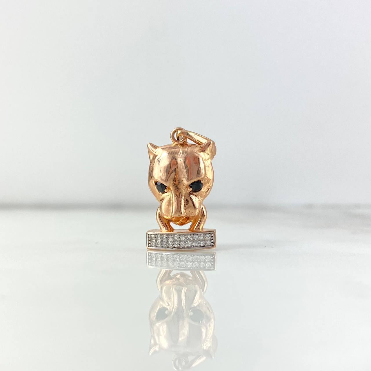 Pendant Panther Face 5.3gr / 3cm / Black and White Zircons Two-tone White and Rose Gold