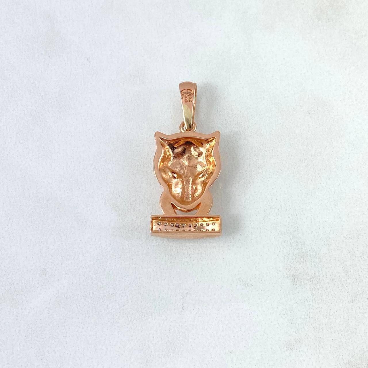 Pendant Panther Face 5.3gr / 3cm / Black and White Zircons Two-tone White and Rose Gold