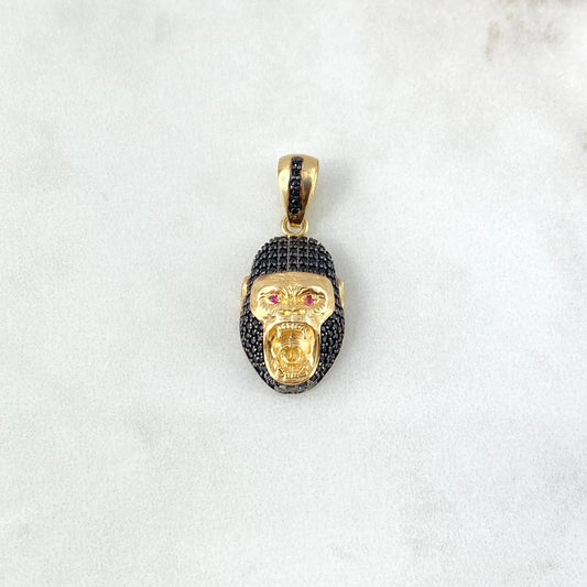 Pendant Gorilla 4.3gr / 3.2cm / Black Fuchsia Zircons Yellow Gold