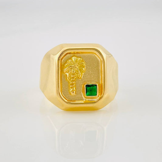 Palm Tree Signet Ring 3.55g / T9 Yellow Gold 18K