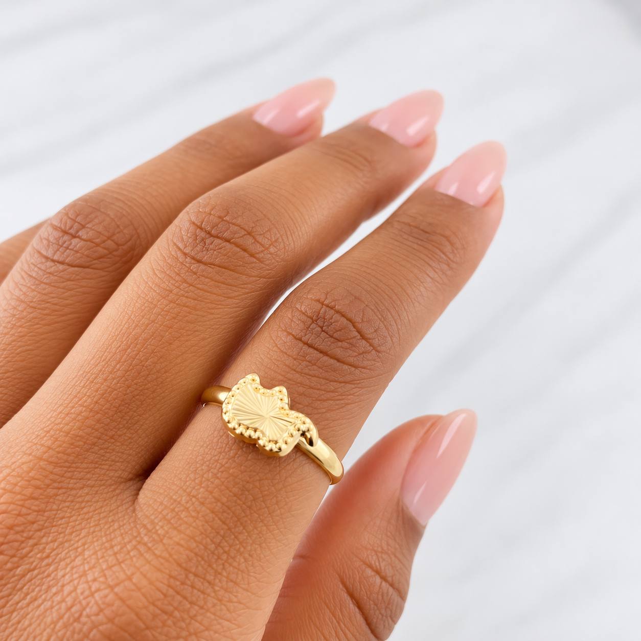 Elephant Diamond Cut Ring 1g / T7 1/4 Yellow Gold 18K