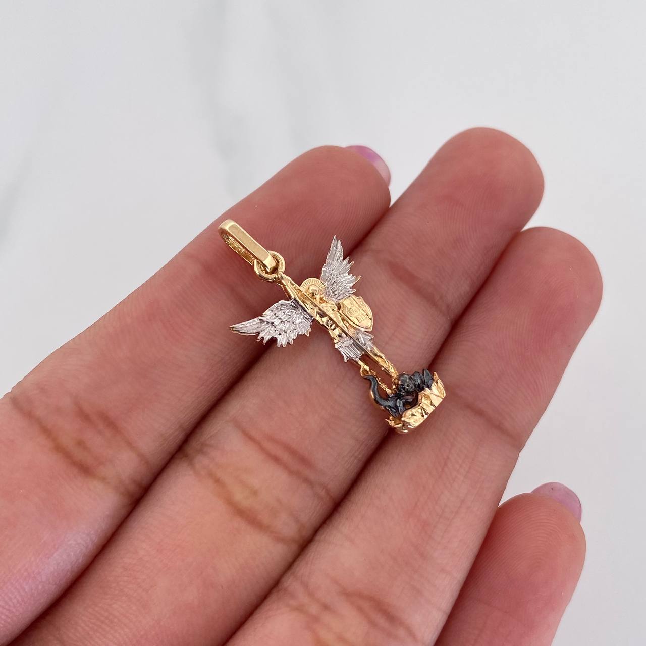 Pendant Saint Michael Archangel 1.7 g / 1 in Three Golds 18K