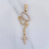 Pendant Virgin Mary Cross 2.6 g / 2 1/4 in Two Yellow White Gold 18K