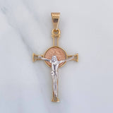 Dije Cruz Cristo San Benito 2.95 g / 1 3/4 in Tres Oros 18K