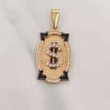 Pendant Plate Dollar Sign 4.6 g / 1 1/2 in Two-Tone Black Yellow 18K