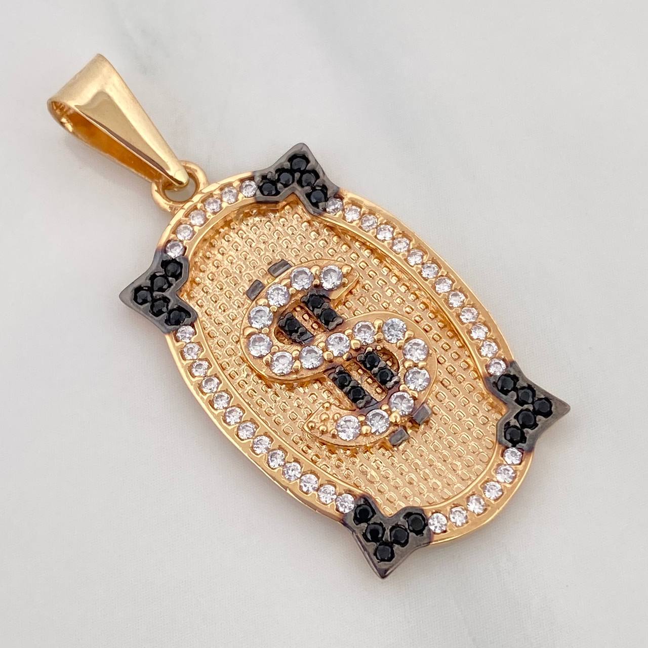 Pendant Plate Dollar Sign 4.6 g / 1 1/2 in Two-Tone Black Yellow 18K