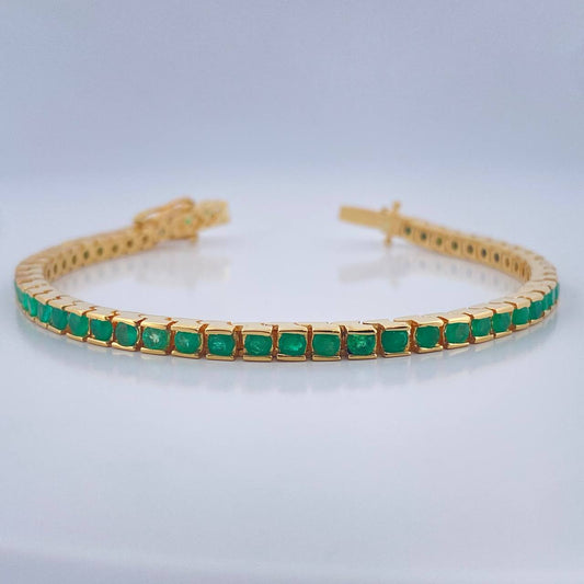 Pulso Tipo Tennis Esmeralda 15.7gr / 6 3/4 in / 3.26mm Oro Amarillo 18K %