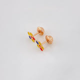 Tricolor Flower Stud Earrings 0.65g / in / 7.15mm Rose Gold 18K