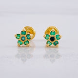 Topos Flor Cinco Petalos Esmeraldas 17pts 1.3g / in / 6.6mm Oro Amarillo 18K