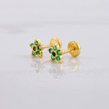 Topos Flor Cinco Petalos Esmeraldas 17pts 1.3g / in / 6.6mm Oro Amarillo 18K