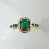 Rectangle Emeralds Ring 66 pts Diamonds 0.09 pts 3.25gr / T5 3/4 / Two Yellow White Golds 18K %