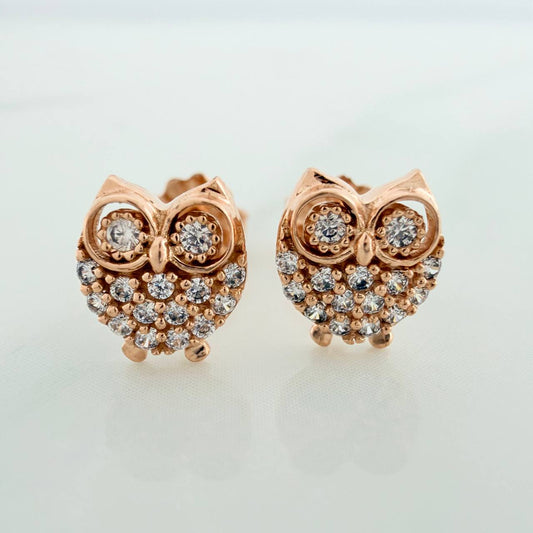 Stud Earrings Owl 1.4gr / 7.6mm Rose Gold 18K %
