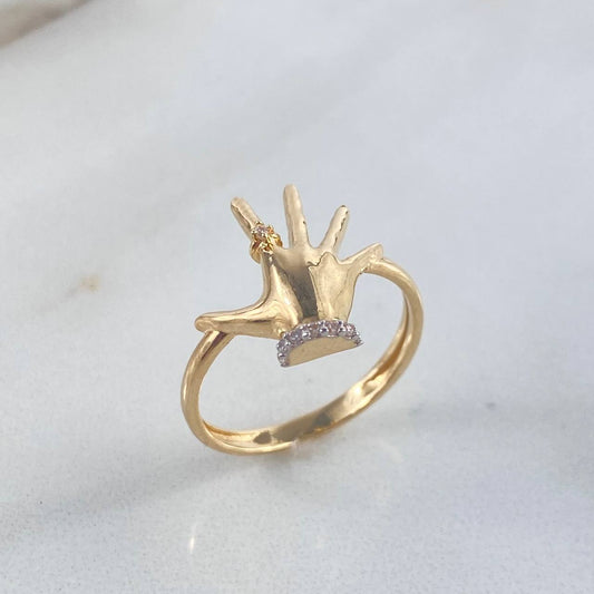 Ring Hand 2.8gr / Size 6 3/4 / White Zircons Two-tone Yellow White Gold ©