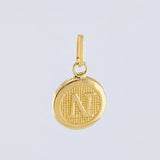 Pendant Letter N Textured Circle 0.4gr / 1/2 in / 18K Yellow Gold