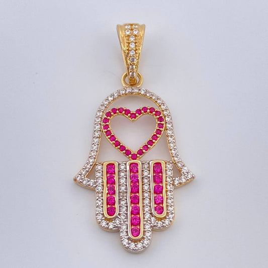Dije Mano Hamsa 4.3gr / 1 1/2 in / Dos Oros Amarillo Blanco 18K %