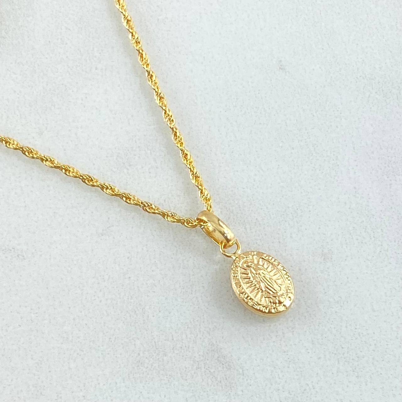 Set Cadena y Dije Lazo + Virgen Guadalupe 1.4gr / Oro 18K -