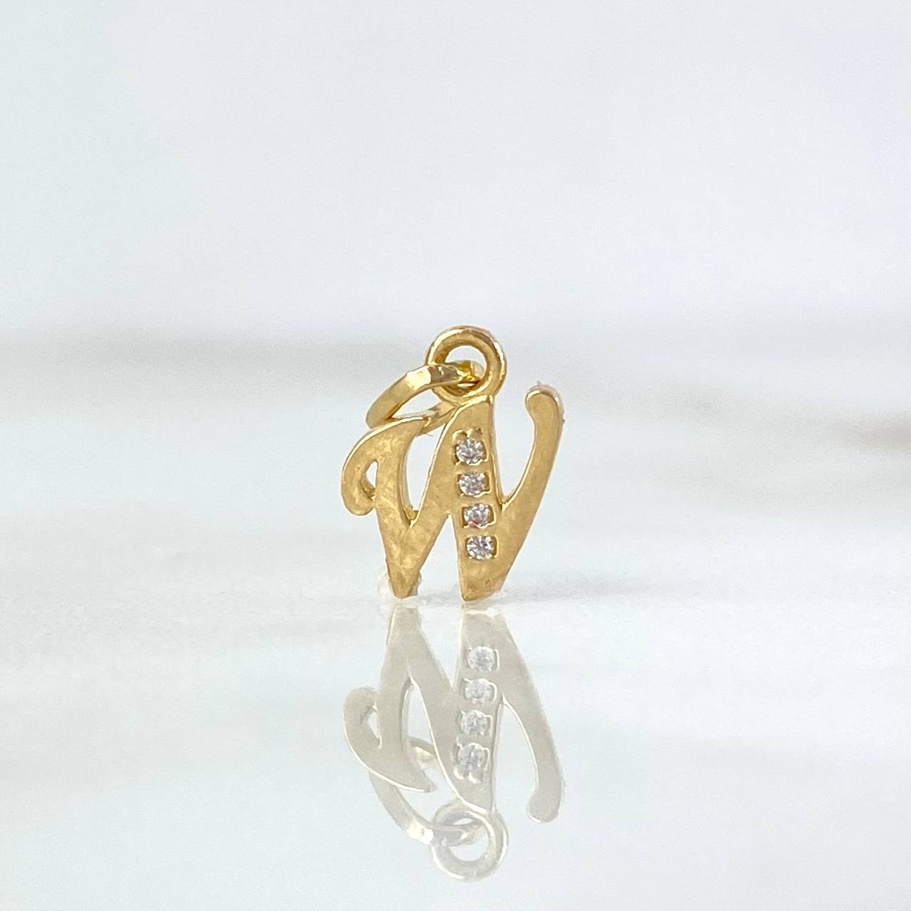 Pendant Letter W Italic 0.4gr / 1.2cm / White Zircons Yellow Gold
