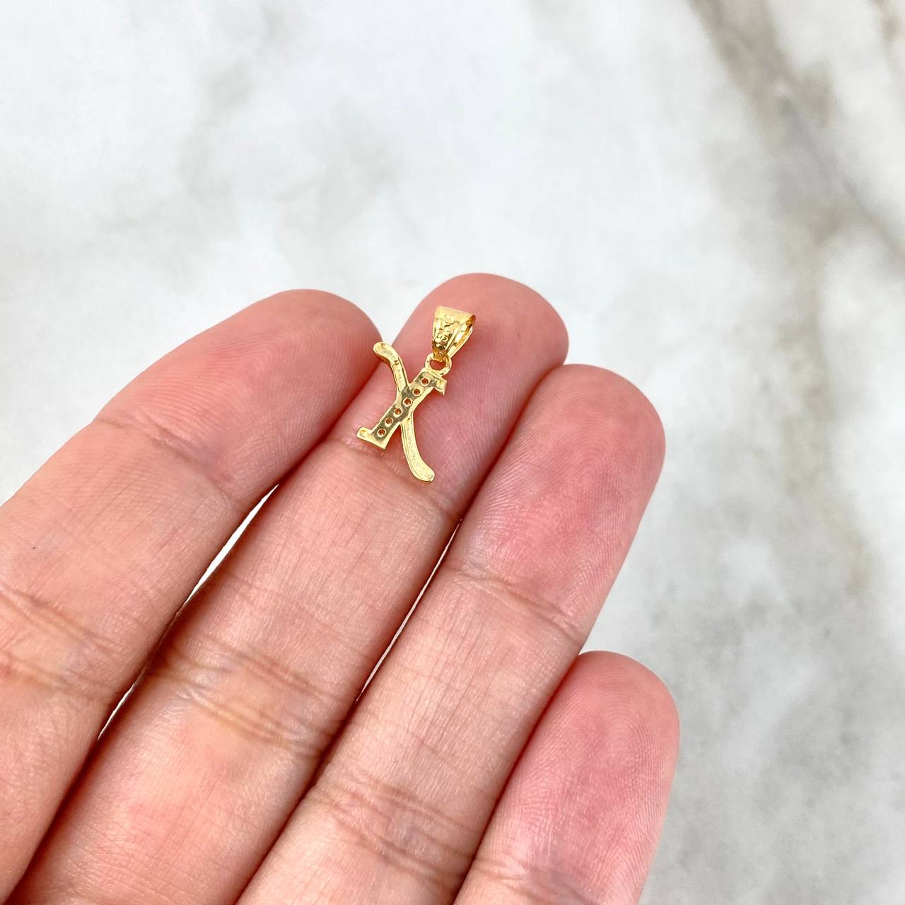 Pendant Letter X Italic 0.4gr / 1.5cm / White Zircons Yellow Gold