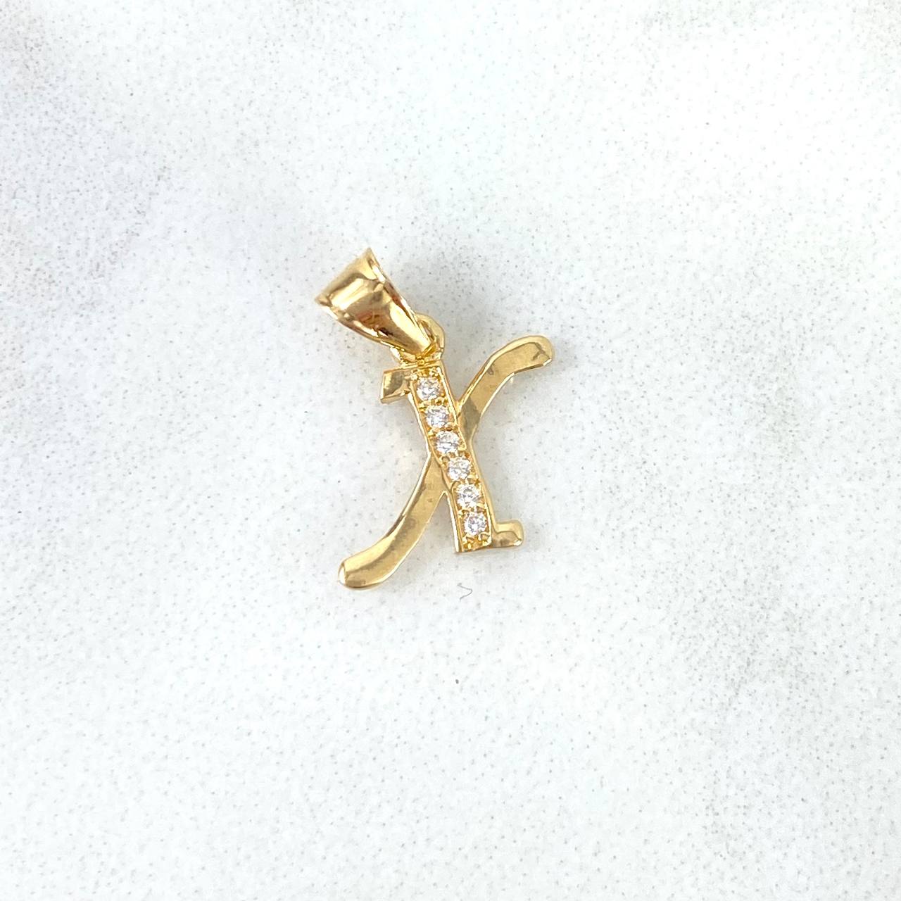 Pendant Letter X Italic 0.4gr / 1.5cm / White Zircons Yellow Gold