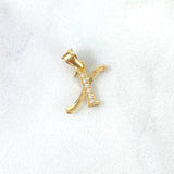 Pendant Letter X Italic 0.4gr / 1.5cm / White Zircons Yellow Gold