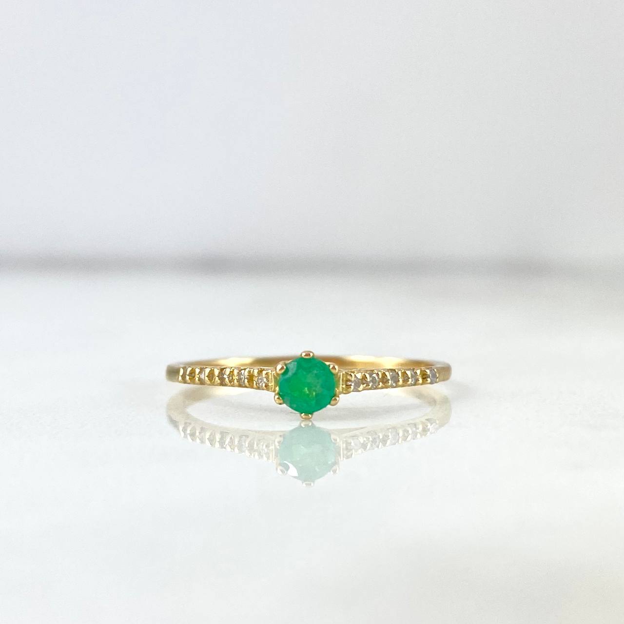 Solitaire Ring Solitaire Filigree 1.3gr / Size 7 / Emerald 21pts - White Diamonds 8pts Yellow Gold (Jewel)