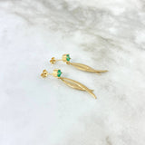 Topos Puntas Colgantes Cruzadas 4.6gr / 3.8cm / Esmeraldas 1.02Qts Broche Mariposa Oro Amarillo (Joya) ©