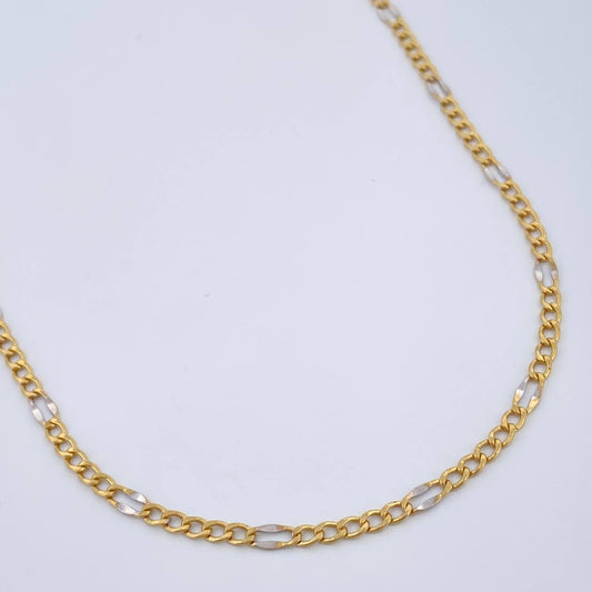 Figaro Chain 2.35gr / 17 3/4 in / 2.7mm Two Yellow White Gold +1 18K $