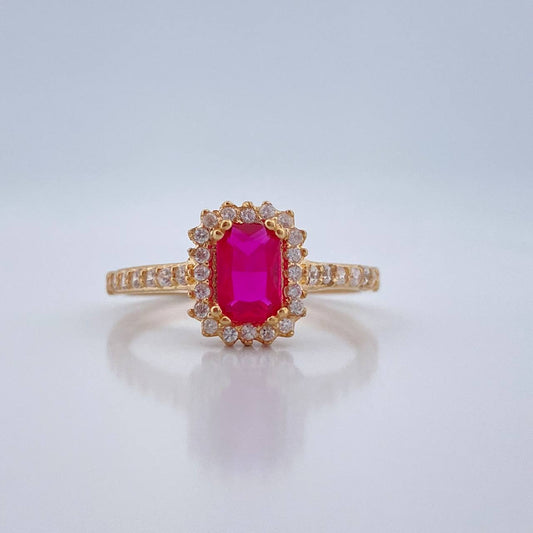 Anillo Halo Rectangular 2.5gr / T6 / Oro Amarillo 18K %