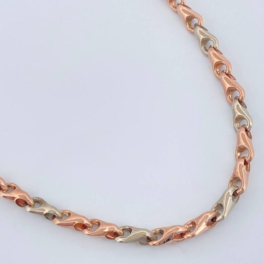 Cadena Rustica Espiga 9.9gr / 19 in / 4.8mm Dos Oros Blanco Rosa 18K %