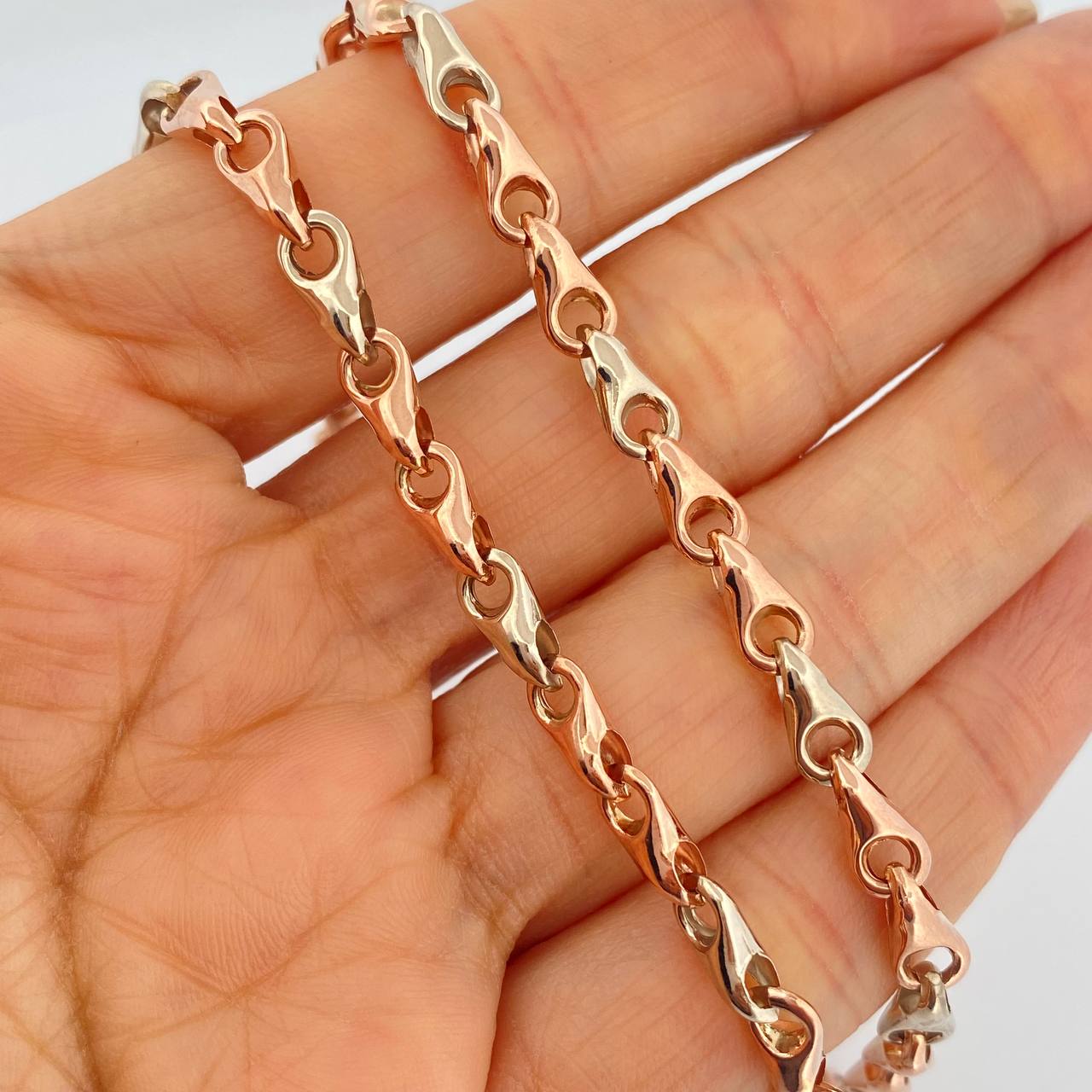 Cadena Rustica Espiga 9.9gr / 19 in / 4.8mm Dos Oros Blanco Rosa 18K %